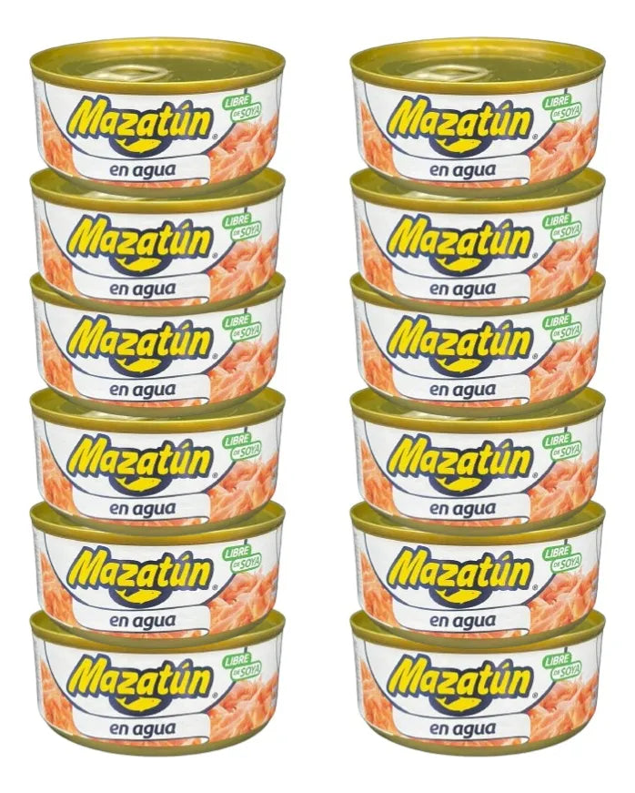 Caja de Atún Enlatado Mazatún En Agua Pack De 12 Latas De 130 Gr