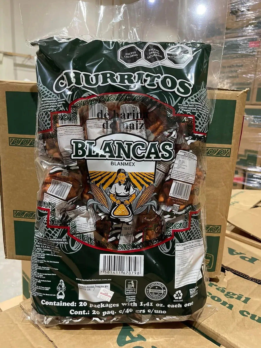 Caja de Churritos De Maíz Tostadas Blancas Con 40 Piezas (40g. C/u)