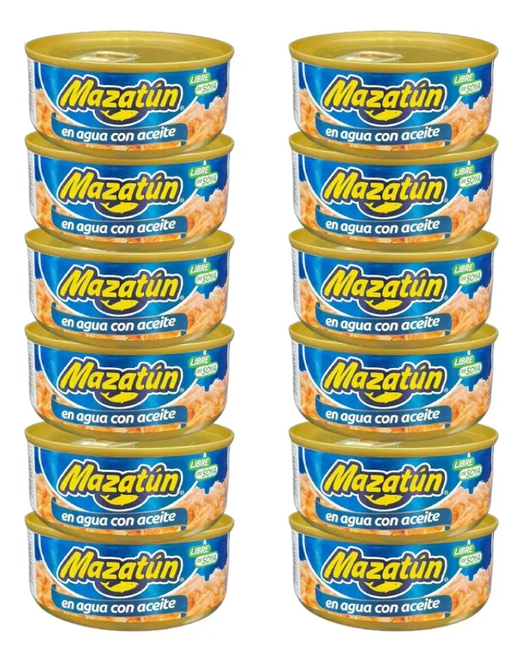 Caja de Atún Enlatado Mazatún En Agua Con Aceite Pack De 12 (130 Gr)